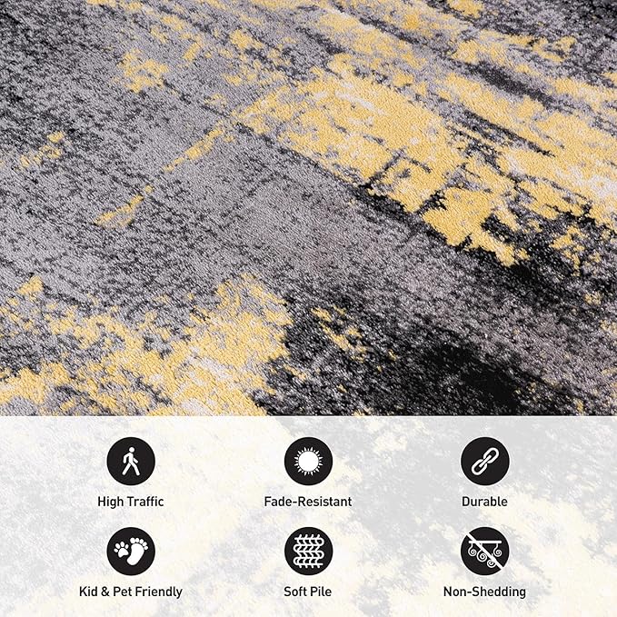 Rugshop Modern Abstract Design Non Shedding Soft Ideal for Living Room,Bedroom,Kitchen Runner Rug 2' x 7' Yellow