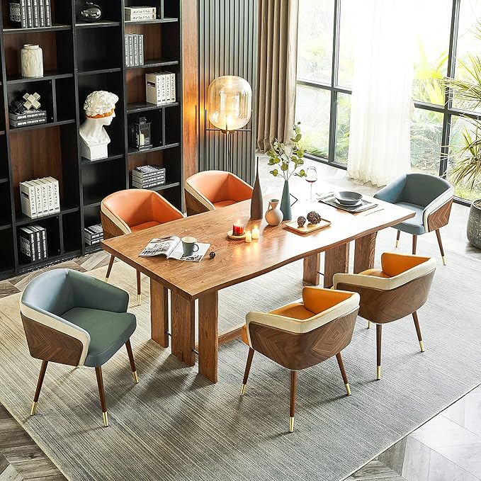 ARTPLAN Dining Rooms Chairs Modern Fabric Upholstered with Walnut for Living Room Arm Chair, Metal Legs Dissassembly Adjustable Foot for Kitchen Dining Room,Yellow