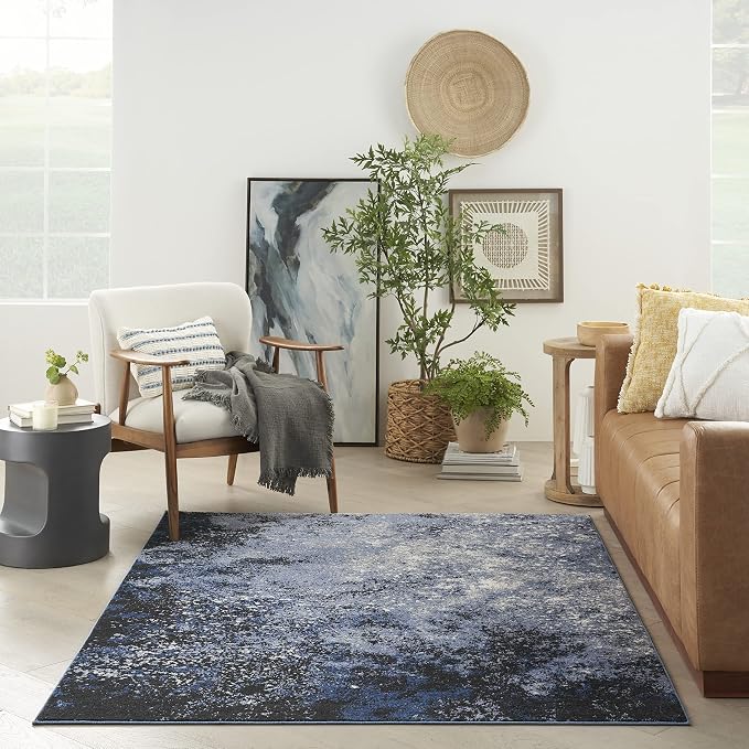 Nourison Home Passion Light Blue/Black 5'3'' x 7'3'' Area--Rug, Modern, Abstract, Easy--Cleaning, Non Shedding, Bed Room, Living Room, Dining Room, Kitchen, (5' x 7')