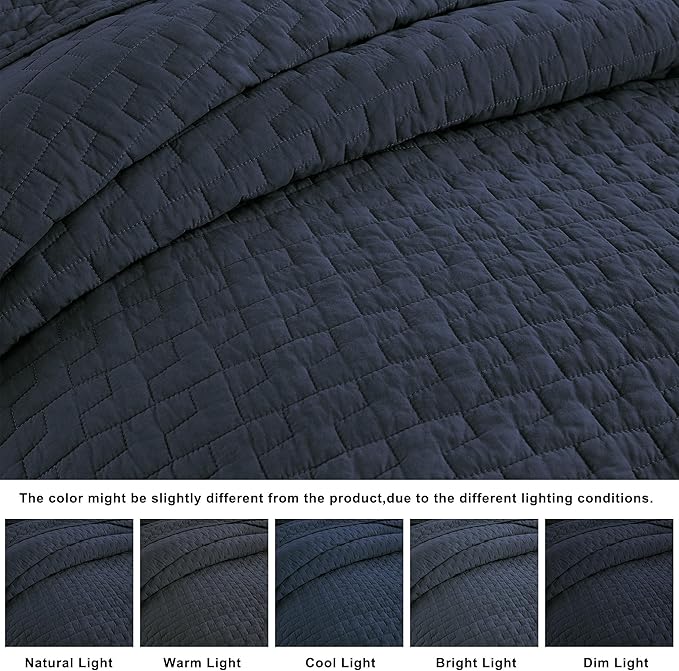 palassio Navy Blue 100% Cotton Quilt Twin Size Bedding Sets with 1 Pillow Sham, Textured Lightweight Soft Bedspread Shabby Chic Coverlet, Quilted Comforter Bed Cover for All Season, 2 Pieces