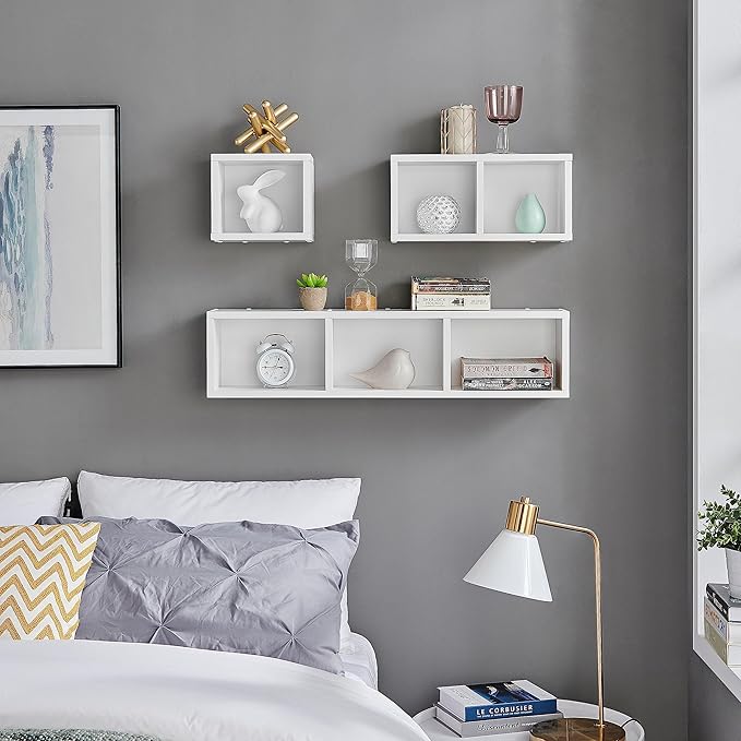 Danya B. Bauhaus Floating Geometric Cubby Wall Shelves - Set of 3 Sizes - White