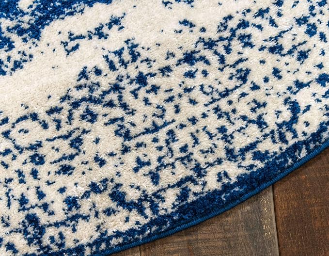 Unique Loom Bromley Collection Area Rug - Wells (8' Round, Ivory and Blue/ Ivory)