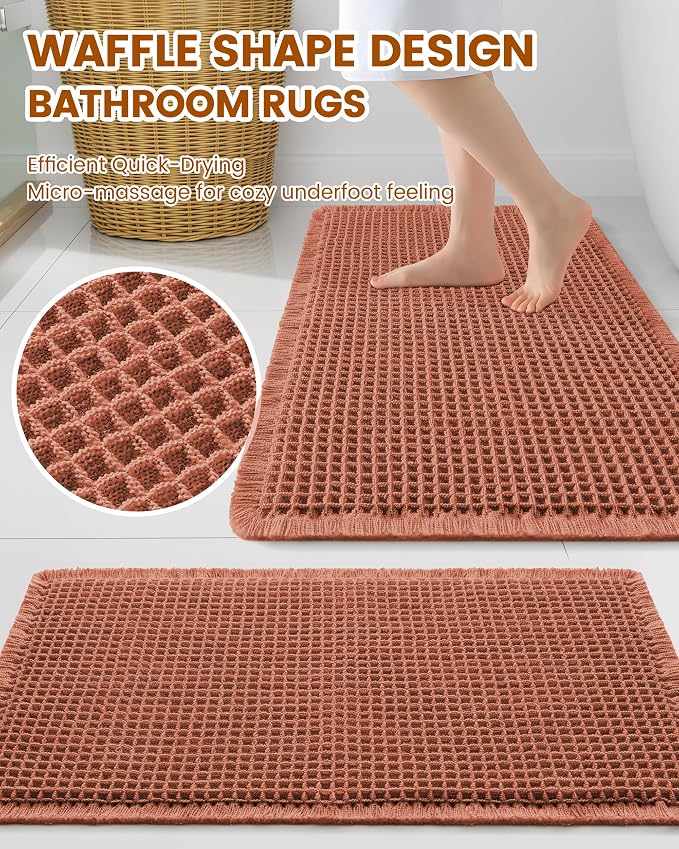 Smiry Waffle Bath Mat 60x24, Extra Soft Absorbent Bathroom Rugs, Non Slip Machine Washable Quick Dry Bath Rugs for Bathroom Floor, Tub, Shower, Home Decor Accessories, Orange