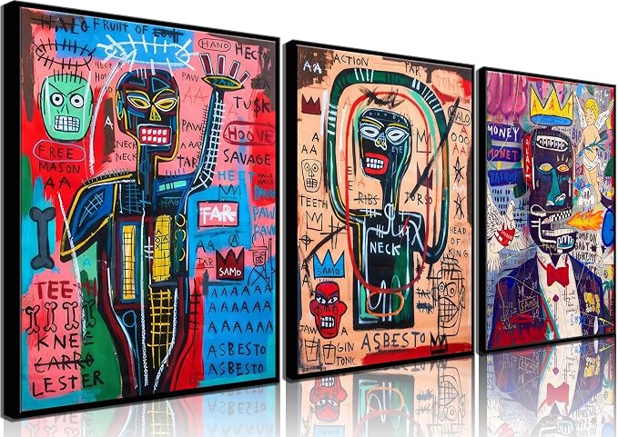 MTLXSBLT 3 Pcs Modern Graffiti Posters Wall Art Street Abstract Painting Graffiti Pictures Colorful Abstract Character Canvas Prints For Artist Living Room Bedroom Bathroom Wall Decor Unframed