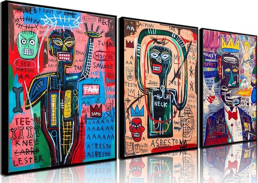 MTLXSBLT 3 Pcs Modern Graffiti Posters Wall Art Street Abstract Painting Graffiti Pictures Colorful Abstract Character Canvas Prints For Artist Living Room Bedroom Bathroom Wall Decor Unframed