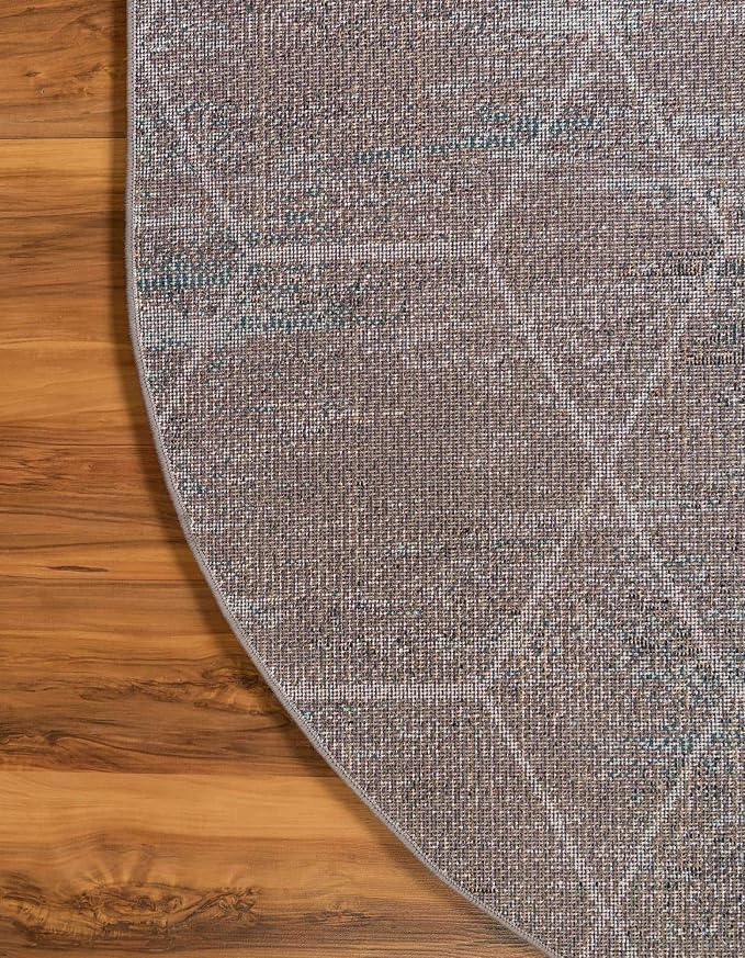 Unique Loom Trellis Frieze Collection Area Rug - Geometric (4' x 6' Oval, Blue Multi/ Ivory)
