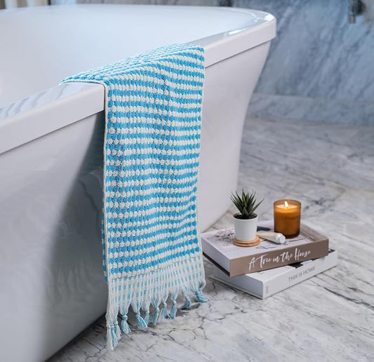 Organic Turkish Cotton Hand Towels for Bathroom | Oversized - 17 x 35 Inches | Large Soft Plush Fluffy Highly Absorbent Towels for Kitchen, Hand and Face (Turquoise, Hand Towel)