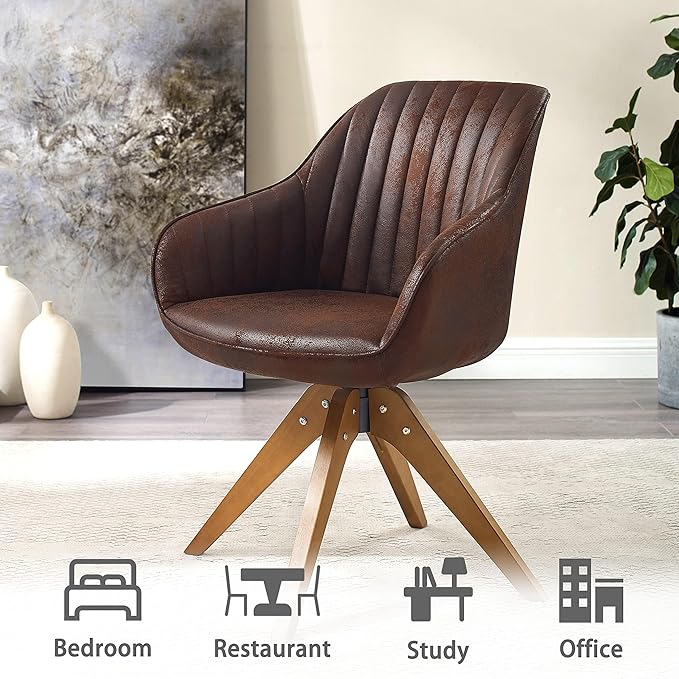 Art Leon Mid Century Modern Swivel Accent Chair with Beech Wood Legs, Desk Chair No Wheels, Armchair for Desk, Suede