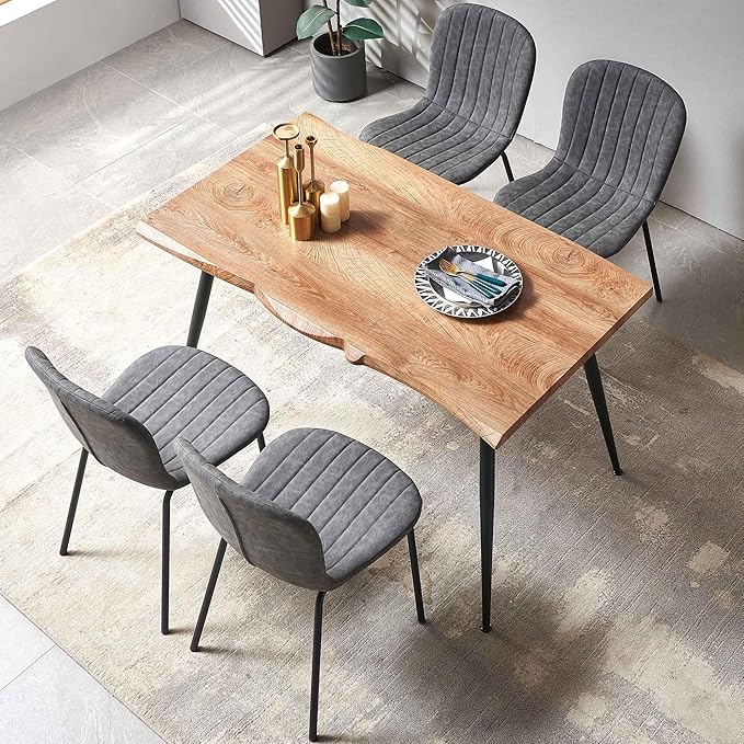 NORDICANA 5-Piece Dining Table Set, Modern Rectangular Dining Table and Chairs Set for Kitchen, Dining Room, Dinette, Breakfast Nook w/ 4 Chairs - Faux Leather Gray