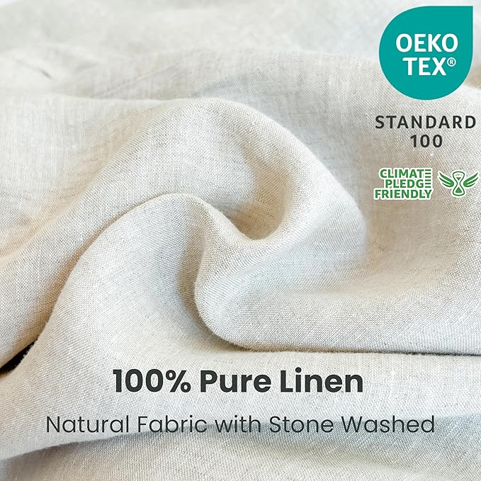 Simple&Opulence 100% Linen Duvet Cover Set 3pcs with Coconut Button Closure Natural French Washed Flax Solid Color Soft Breathable Farmhouse Bedding - Linen, Full Size