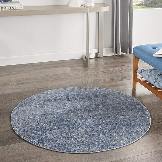 Nourison Home Nourison Essentials Blue Grey 4' x Round Area Rug - Easy Clean, Non Shedding, Bed Room, Living Room, Dining Room, Kitchen (4' x Round)