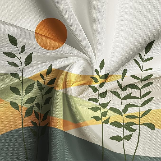 Boho Mid Century Shower Curtain for Bathroom Modern Abstract Sun Botanical Leaves Bath Curtain Neutral Minimalist Plant Waterproof Fabric Bathroom Decor Set with Hooks 72x78 inch
