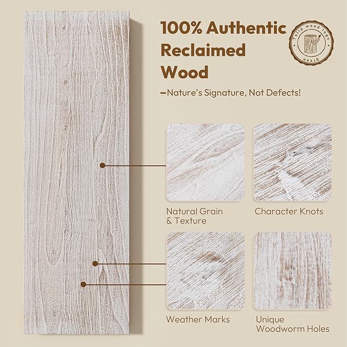 Vivelove Elm Wood Floating Shelves, Wooden Shelves for Wall with Invisible Bracket for Living Room Bedroom Bathroom Office Book, Rustic Farmhouse Display Shelf, 48 Inch Set of 1- Weathered White