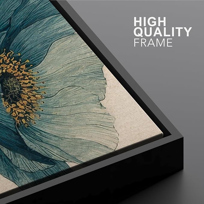 Woodrose Framed Canvas Print Wall Art Vintage Poppy Flowers Botanical Illustrations Modern Art Minimalist 3D Colorful Ultra for Living Room, Bedroom, Office - 24"x36" BLACK