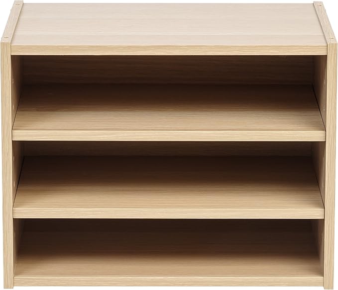 IRIS USA 3-Shelves Modular Wood Stackable Storage Box, Easy Assembly, Customizable, DIY Bookcase, Stacking Storage Organizers, Cube Storage, Cubby Storage System, Home Office Closet, Light Brown