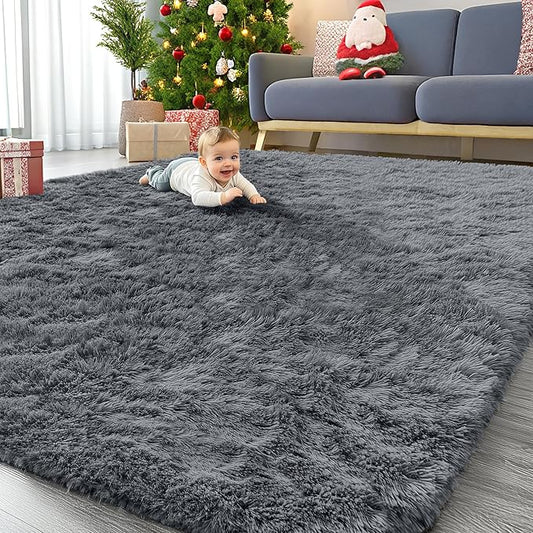 OLANLY 8x8 Machine Washable Large Area Rugs for Living Room, Bedroom, Soft Fluffy Shaggy Bedside Rug, Indoor Floor Carpet for Kids Girls and Boys, Dorms, Nursery, Home Decor Aesthetic, Grey
