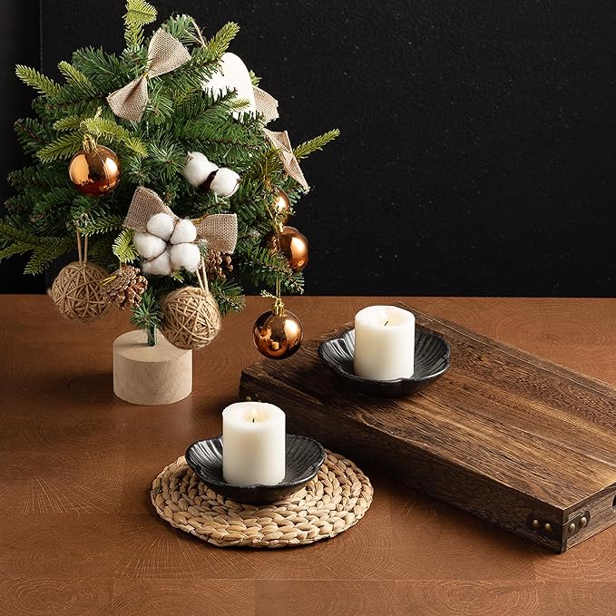 Ceramic Pillar Candle Holder, Candle Tray for Incense, Palo Santo Holder, Tealight Candle Holder, Candle Stand for Home Decoration Display, Halloween Christmas Wedding Parties, 1 Pack (Black)