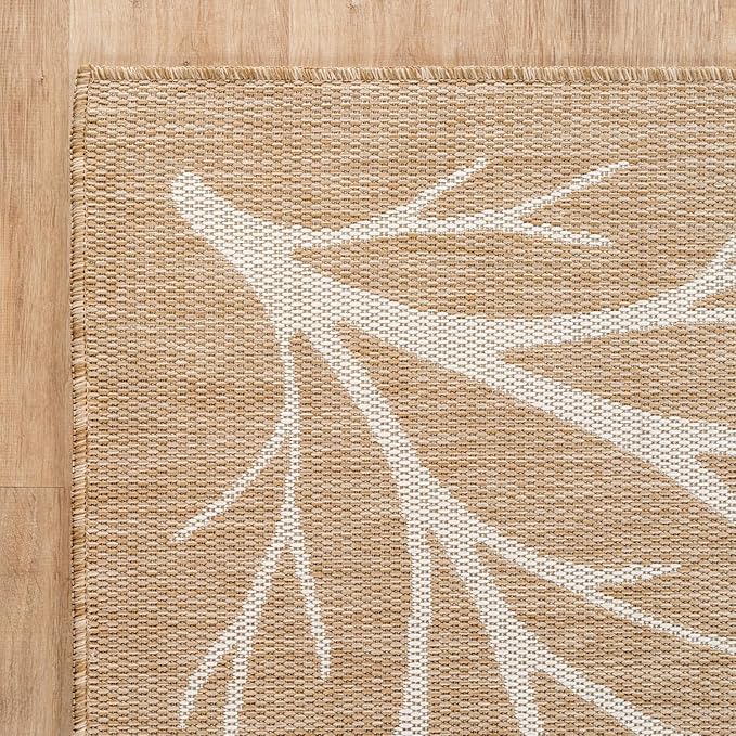Washable Indoor Outdoor Rug 5x7 Modern Area Rugs Branch Pattern Non Shedding Waterproof Easy Clean Patio Deck Porch Living Room Bedroom Garden RV (5 X 7 Natural)