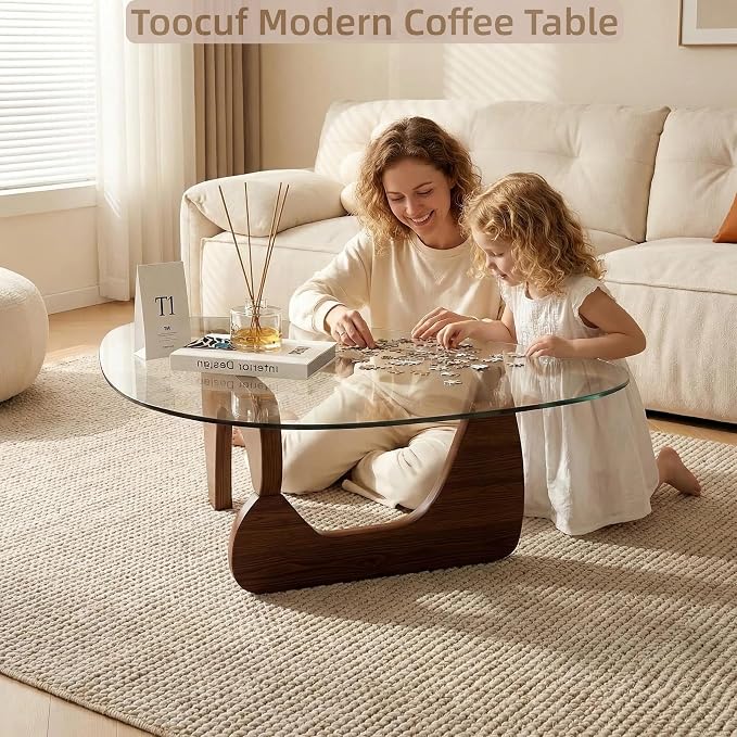 Modern Glass Coffee Table for Living Room, Small mid Century Coffee Table, Stylish Coffee Tables Suitable for Bedroom Living Room Reception Office Tables (Natural, Medium)