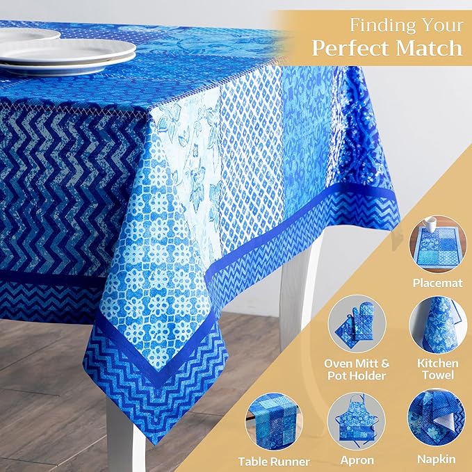 Maison d' Hermine Table Cloth Rectangle Table 100% Cotton 70 x 120 Inches Tablecloth Reusable Decorative for Dining Room Farmhouse Home Valentines Day Decorations Spring Summer - Indigo Love