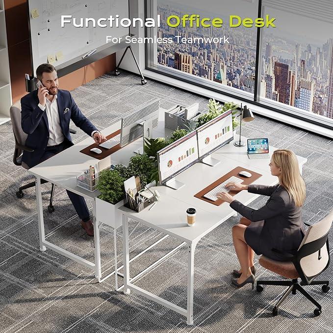 PRAISUN 47 Inch Computer Desk, Home Office Desk with Spacious Desktop, Modern Gaming Desk, Writing Study Table for Bedroom, Small Spaces, Work from Home Desk with Metal Frame, White