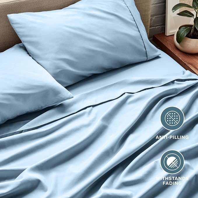 Bare Home Twin Sheet Set - 1800 Ultra-Soft Microfiber Twin Bed Sheets - Double Brushed - Deep Pockets - Easy Fit - 3 Piece Set - Bedding Sheets & Pillowcases (Twin, Light Blue)