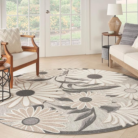 Nourison Home Aloha Beige 7'10" x Round Area Rug - Easy Clean, Non Shedding, Bed Room, Living Room, Dining Room, Kitchen (8' x Round)