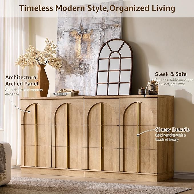 ACCOHOHO Buffet Cabinet with Storage 93 Inch Arched Wood Sideboard Cabinet with Adjustable Shelf Modern Console Tables Accent Storage Cabinets for Living Room,Dining Room,Kitchen