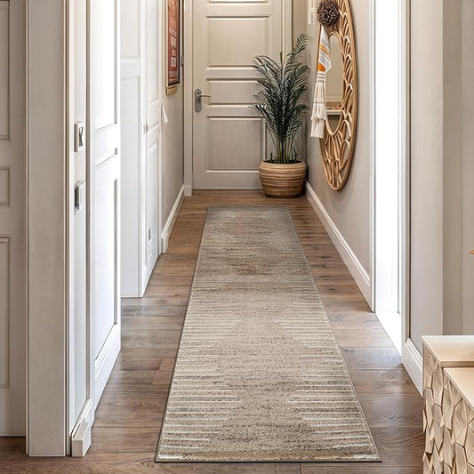 Rugshop Bohemian Stripe Stain Resistant High Traffic Living Room Kitchen Bedroom Dining Home Office Runner Rug 2' x 7' Beige