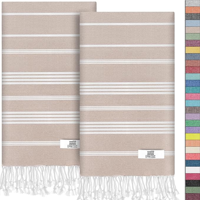 Hand Towels - Set of 2 | 18" x 30" - Decorative Turkish Hand Towel for Bathroom, Kitchen, Guest, Face, Hair, Tea, Dishcloth (Sultan, Beige)