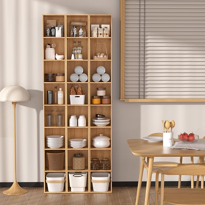 8-Cube Storage Organizer Bookcase, Oak Tall Narrow Bookshelf, Freestanding Open Cubby Storage Shelf, Display Cabinet for Living Room Bedroom Home Office