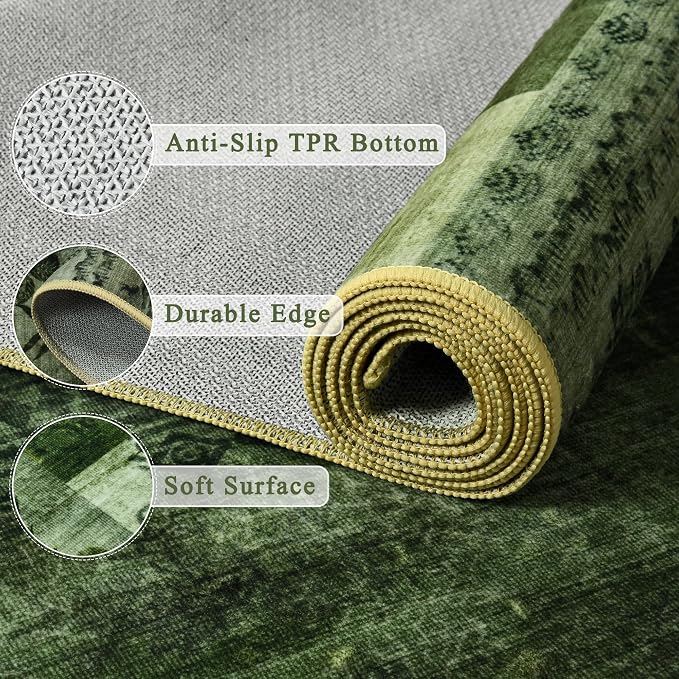 Tepook 5x7 Green Area Rugs for Living Room, Modern Large Geometric Rug for Bedroom, Washable Patchwork Rug Indoor Non Slip Throw Carpets for Dining Room Office Farmhouse Home Decor