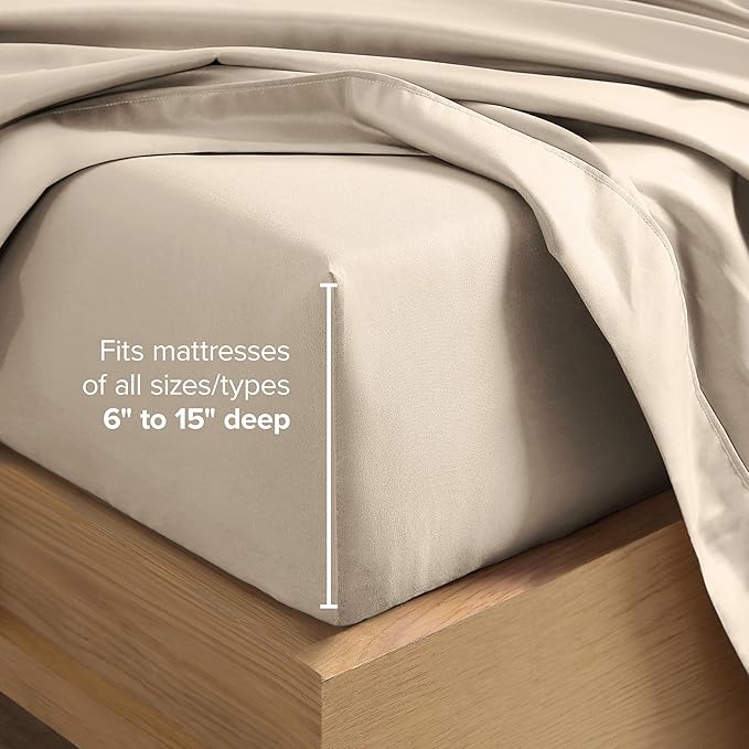 Bare Home California King Sheet Set - 1800 Ultra-Soft Microfiber Cal King Bed Sheets - Double Brushed - Deep Pockets - Easy Fit - 4 Piece Set - Bed Sheets (California King, Sand)