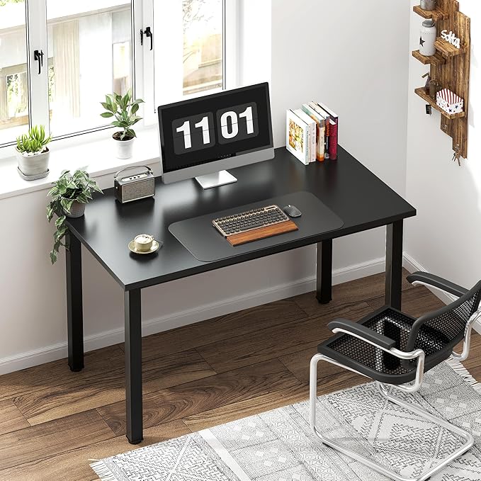 Need 39.4 inch Small Computer Desk, Sturdy Writing Desk for Small Spaces, Teens Computer Desks Study Table Laptop for Home Office, Black Metal Frame, Black Tabletop