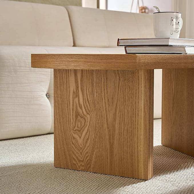 Coffee Table Butterfly Shaped Center Table Wood Modern Accent Table for Living Room Apartment, Oak