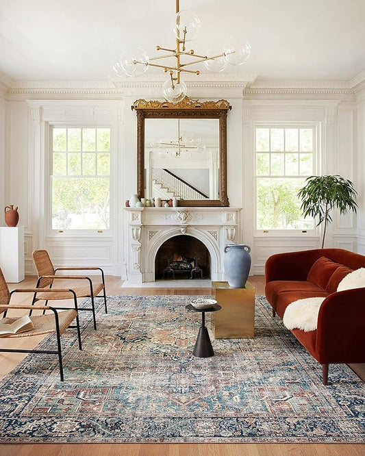 Loloi Margot Collection MAT-02 Terracotta/Lagoon 8'-6" x 11'-6" Area Rug feat. CloudPile, No-Shed Easy Clean Large Patterned Area Rug for Living Room, Bedroom, Dining Area