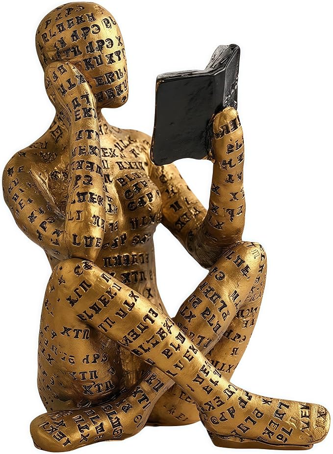 XINXUAN Gold Abstract Human Sculpture with Crystal Balls - Modern Art Deco Home/Office Shelf and Table Top Decoration, Ideal Gift for Art Lovers, 8" Tall (Letter-Gold Reading(S))