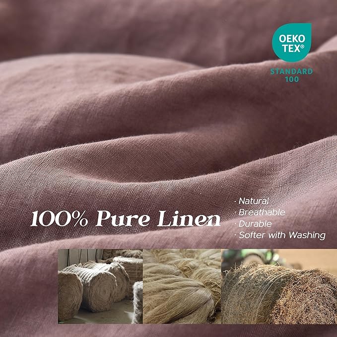 Simple&Opulence 100% Linen Duvet Cover Set, 3 PCS Natural French Flax Purple Duvet Cover Queen Size, Breathable Soft Comfy Linen Bedding Comforter Cover with 2 Pillowcases(Purple, 88"x92")