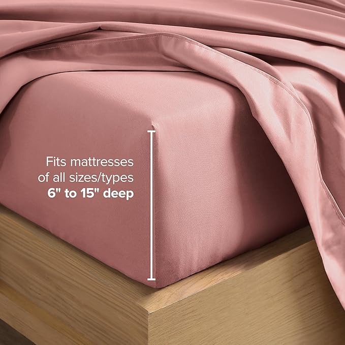 Bare Home California King Sheet Set - 1800 Ultra-Soft Microfiber Cal King Bed Sheets - Double Brushed - Deep Pockets - Easy Fit - 4 Piece Set - Bed Sheets (California King, Dusty Rose)