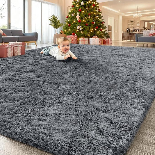 OLANLY 7x7 Machine Washable Large Area Rugs for Living Room, Bedroom, Soft Fluffy Shaggy Bedside Rug, Indoor Floor Carpet for Kids Girls and Boys, Dorms, Nursery, Home Decor Aesthetic, Grey