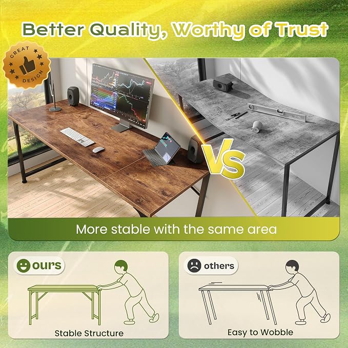 PRAISUN 47 Inch Computer Desk, Home Office Desk with Spacious Desktop, Modern Gaming Desk, Writing Study Table for Bedroom, Small Spaces, Work from Home Desk with Metal Frame, Rusitc Brown