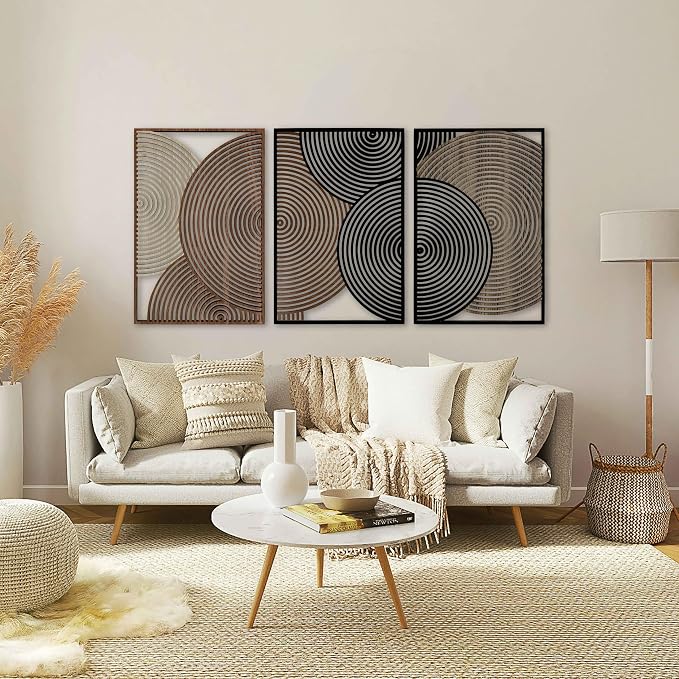 Living Room Wood Wall Art for Mid Century Modern Interiors, Abstract Overlapping Circle Wooden Wall Panel, Contemporary Home Decor Gift for Bedroom