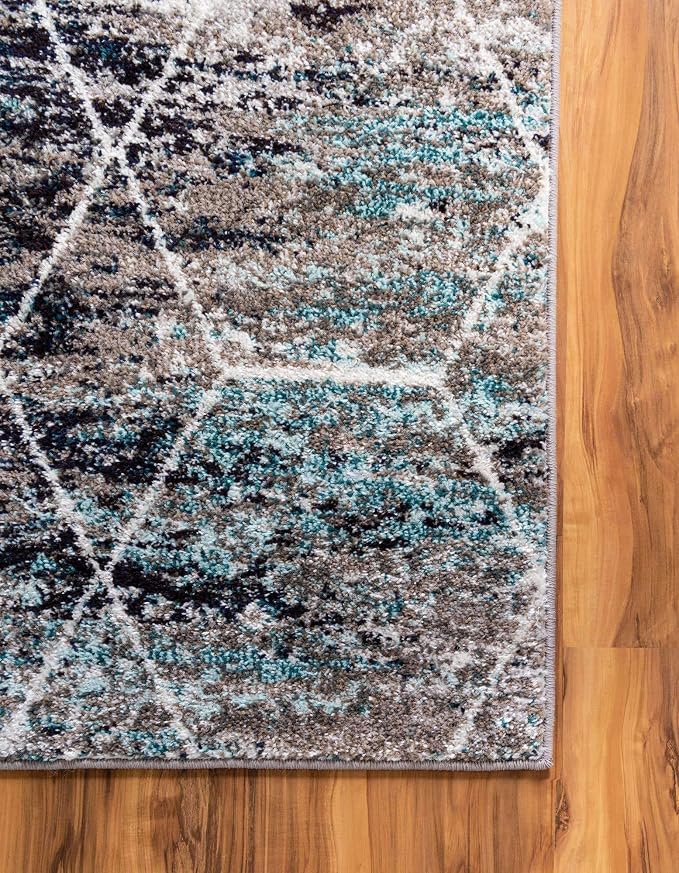 Unique Loom Trellis Frieze Collection Area Rug - Geometric (5' x 8', Blue Multi/ Ivory)