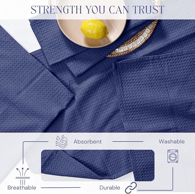 Waffle Weave Dish Towels 12 Pack, 16x26 Inches, Quick Dry Towels for Kitchen, Reusable, Absorbent Wash Cloths Set, Washable Fabric, Heavy Duty for Daily Use - Indigo Blue
