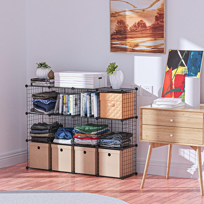 HUBSON Wire Cube Storage Organizer, Book/Toy/Craft/Potted Plants and petCloset Organizers and Storage Shelves 20-Cube Freely Combinable Metal Grids Storage Shelf,Black Plus Iron
