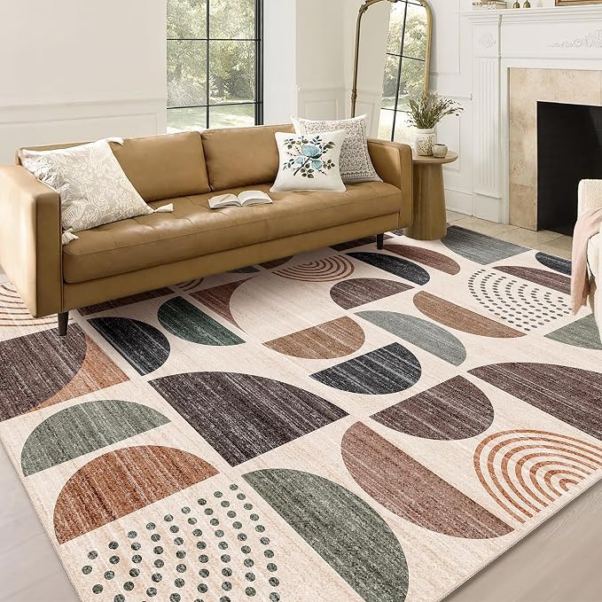 MUJOO 5x7 Area Rugs Washable,Boho Rugs for Living Room Bedroom Play Room,Large Throw Floor Carpet Non Slip Soft Modern Abstract Brown