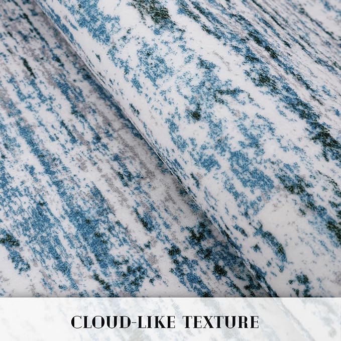 Lansny Modern Abstract Runner Rug 3x8, Grey Blue White, Washable Kitchen Runner Non-Slip Soft Hallway Rug Thin Print Faux Wool Carpet for Entryway Bedroom Laundry Room Indoor Home Office Decor