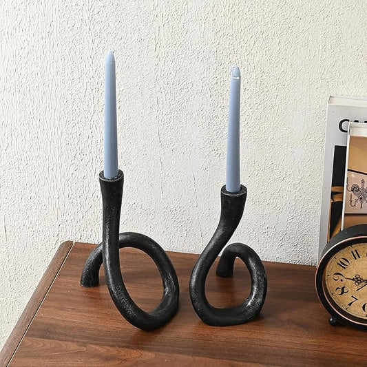 Black Cast Iron Taper Candle Holder, Candlestick Holder Decorative, Gift Tapered Candle Holders for Home Decoration, Bedroom, Dinning, Mantel, Kitchen, Party, Set of 2