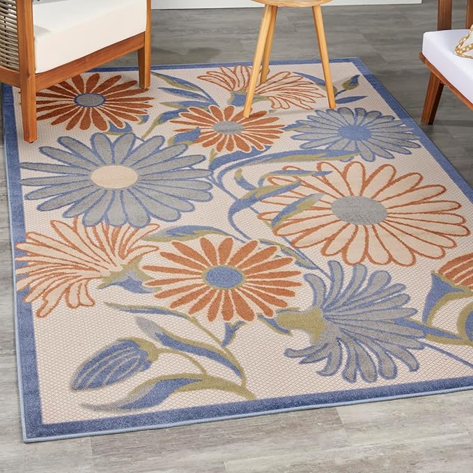 Nourison Home Aloha Beige Multicolor 3'6" x 5'6" Area Rug - Easy Clean, Non Shedding, Bed Room, Living Room, Dining Room, Kitchen (4' x 6')