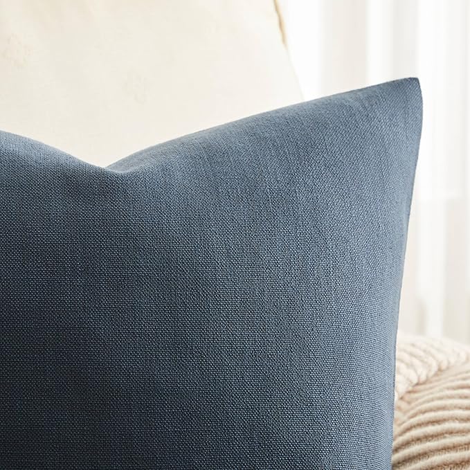 ZeeMart Rustic Cotton Linen Throw Pillow Covers Set of 2, 16x16 Inch Navy, Farmhouse Style Decorative Couch Pillow Cases Cushion Covers for Sofa Bed Living Room Home Decor
